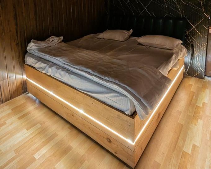 Lakeside Cottage by the lake at night